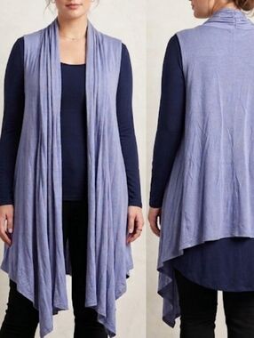 Light Blue Sleeveless Draped Cardigan Vest Will Fit Up To XL Very Soft Fabric